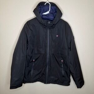 Tommy Hilfiger Hooded Jacket Mens Size Large Performance Large Black Puffer